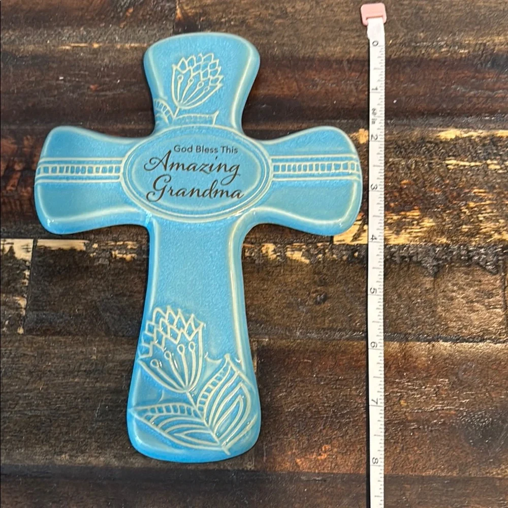 Blue Ceramic Cross Wall Decor NIB Amazing Grandma